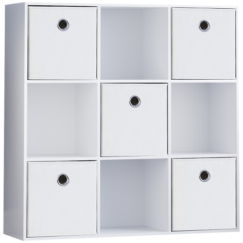 Vida Designs (White, White) Durham 3x3 Cube Shelf Drawer Bookcase + 5 Baskets