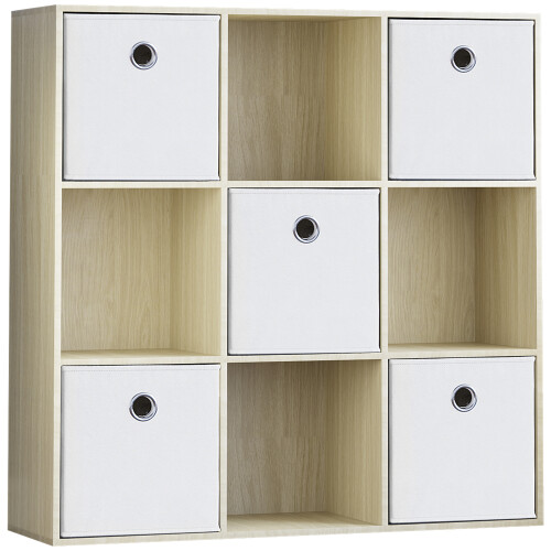 Vida Designs (Oak, White) Durham 3x3 Cube Shelf Drawer Bookcase + 5 Baskets