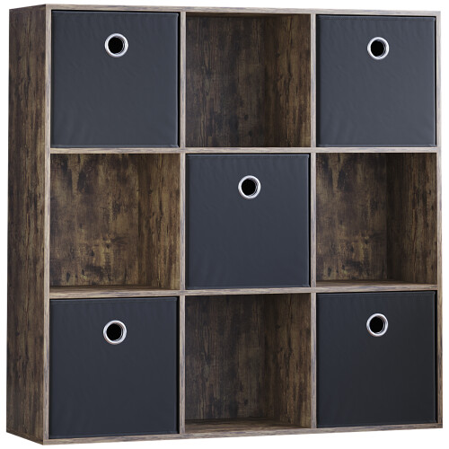 Vida Designs (Dark Wood, Black) Durham 3x3 Cube Shelf Drawer Bookcase + 5 Baskets
