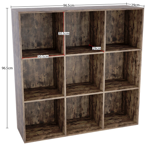 Vida Designs (Dark Wood, Grey) Durham 3x3 Cube Shelf Drawer Bookcase + 5 Baskets 2