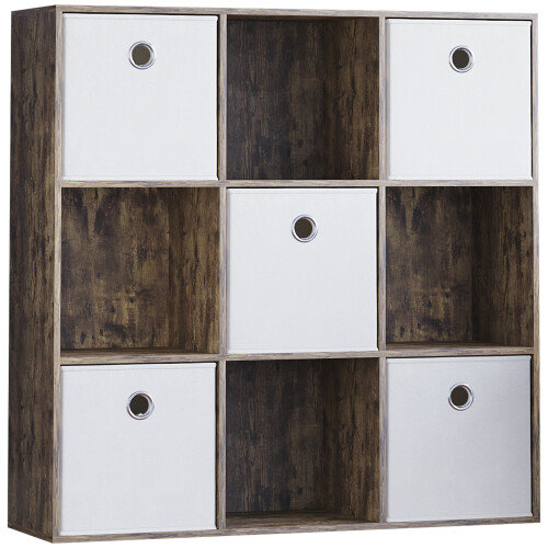 Vida Designs (Dark Wood, White) Durham 3x3 Cube Shelf Drawer Bookcase + 5 Baskets