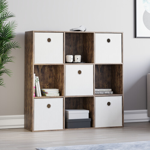 Vida Designs (Dark Wood, White) Durham 3x3 Cube Shelf Drawer Bookcase + 5 Baskets 2