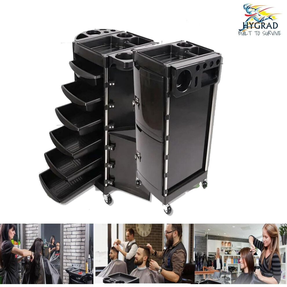 Barber Salon Hairdressing Beauty Salon Lockable Trolley Cabinet Storage Cart ABS