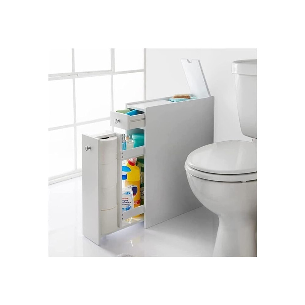 White Narrow Bathroom Storage Cabinets Unit