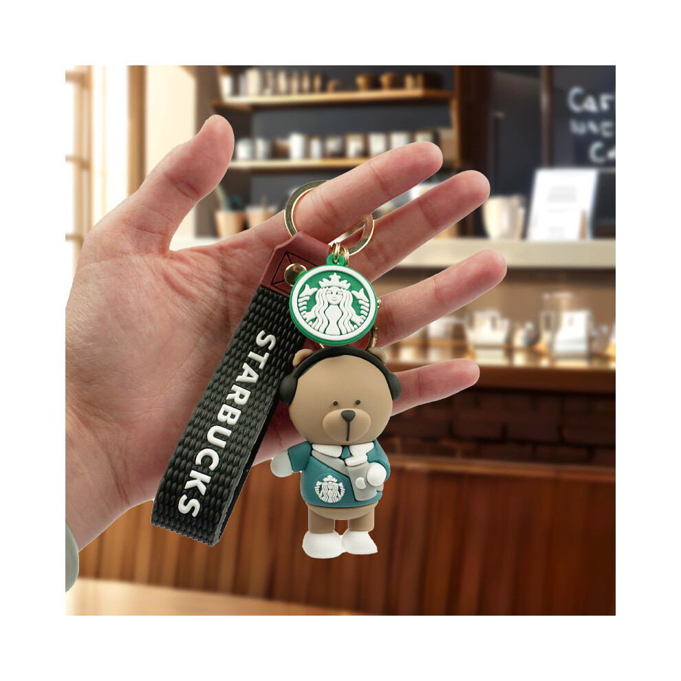 (Headphone) Lovely Starbucks Bear Keychain Adorable Coffee Cup Key Ring For Couples And Bag Decorations
