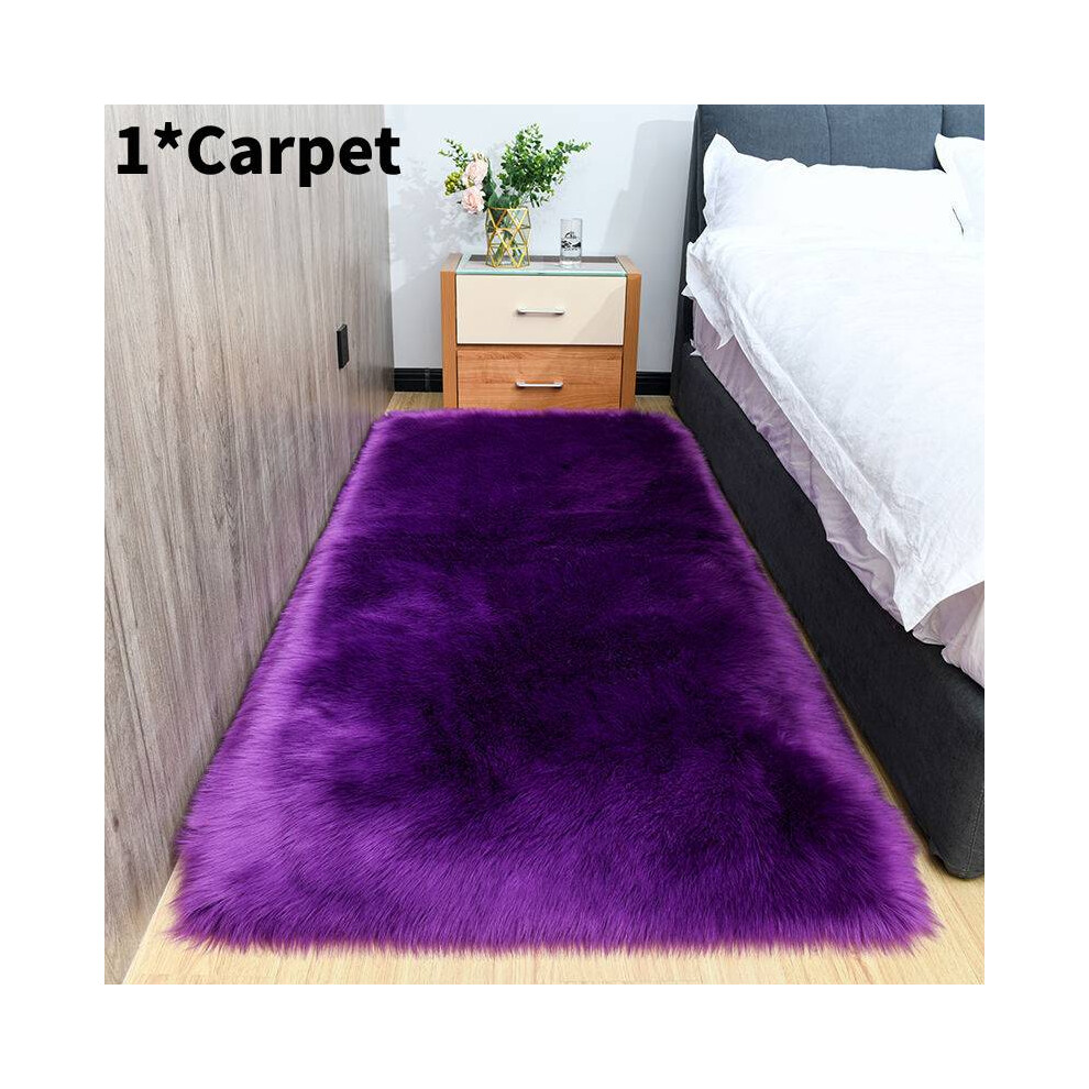 (Purple) Plush Carpet Living Anti Skid Rugs Rectangle Room Bedroom Home Decor Solid Color