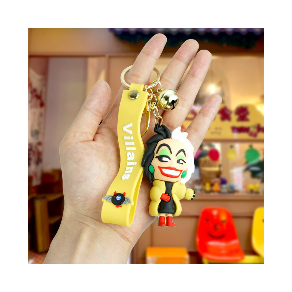 (Cruella) Villain Playful Cartoon Rubber Keychain Hip Pvc Car And Bag Decoration