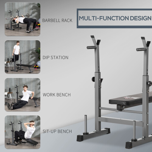 Homcom HOMCOM Adjustable Weight Bench with Barbell Rack, Dip Station, Grey 2