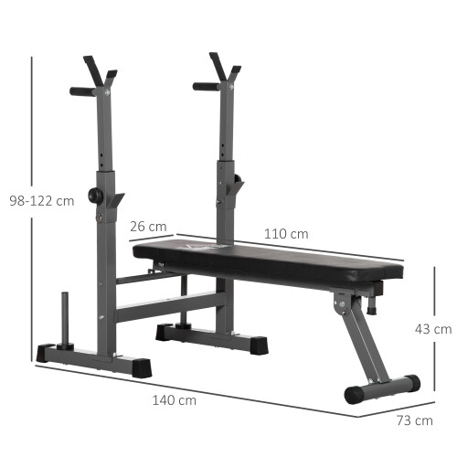 Homcom HOMCOM Adjustable Weight Bench with Barbell Rack, Dip Station, Grey 1