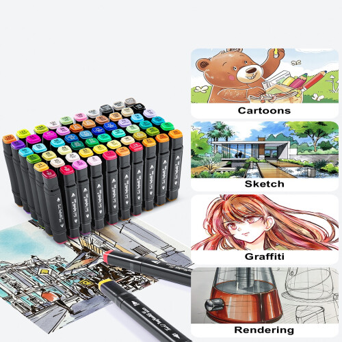 60 Colour Brush Pens Set Dual Tips Soft Fine Art Markers 1