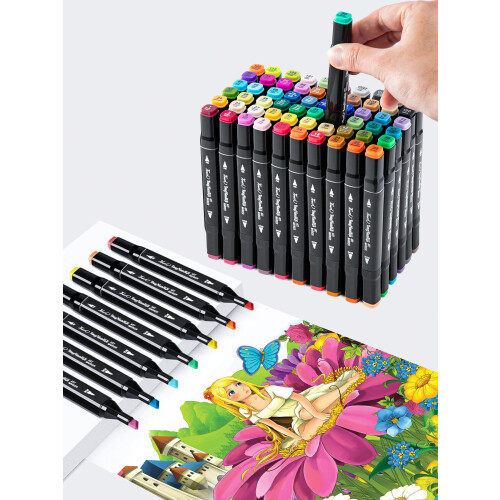 60 Colour Brush Pens Set Dual Tips Soft Fine Art Markers 2
