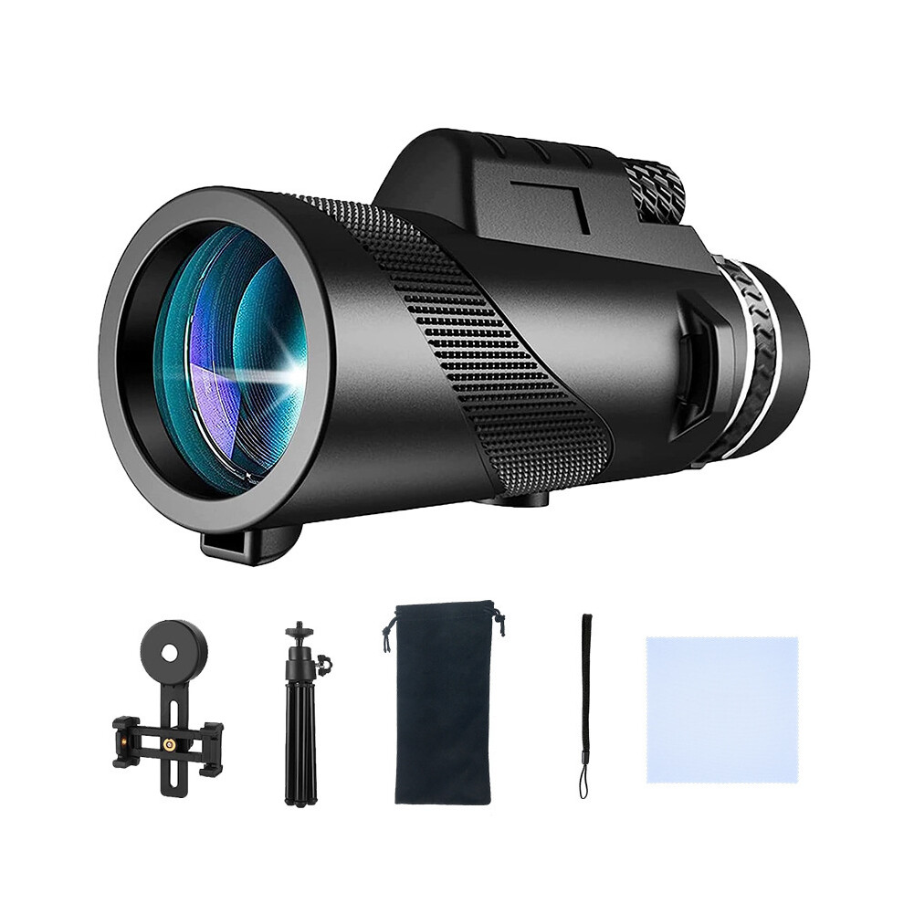 (Black With Tripod) High Power 80X100 HD Monocular Telescope Long Range Zoom BAK4 Prism With