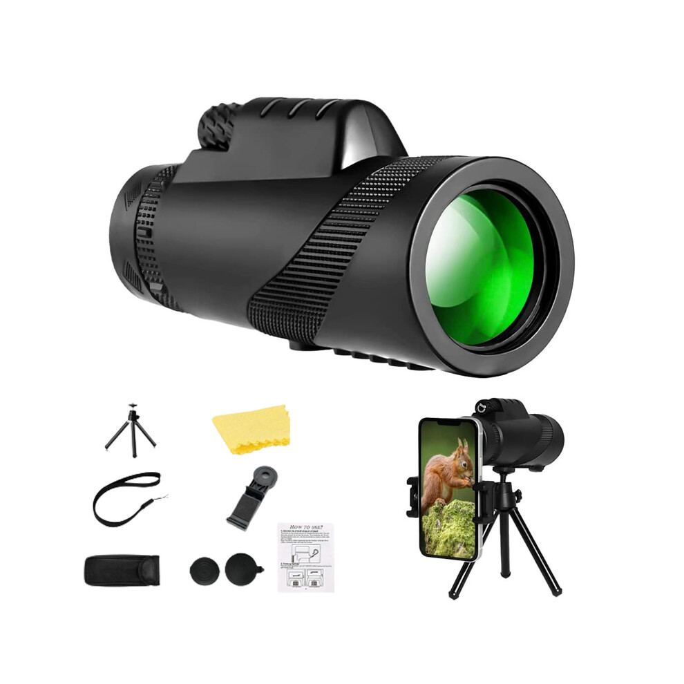 (Black A with tripod) Monoculars for Adults High Power Monocular Telescope for Smartphone Wildlife