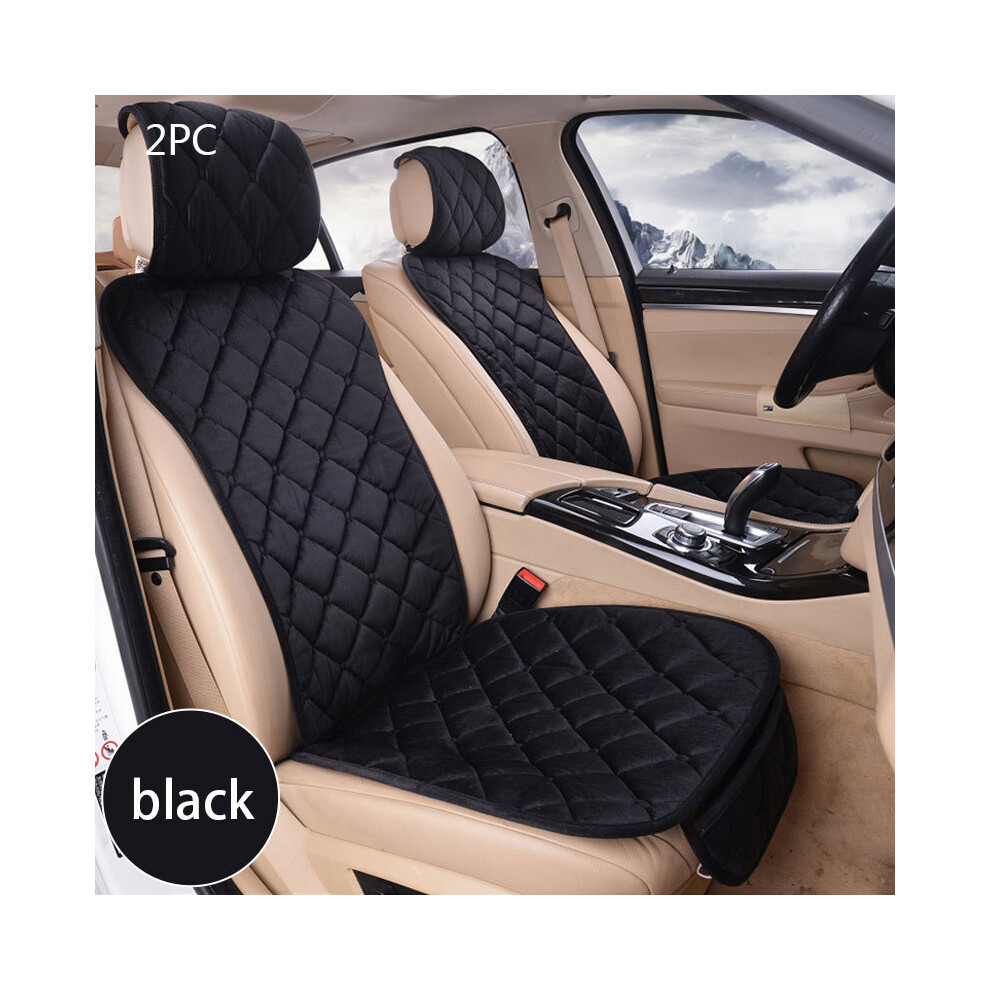 (Front 2Pcs) Plush Car Seat Cover Set Universal Seat Cushion Auto Seat Protector Black/Pink 8751722495057