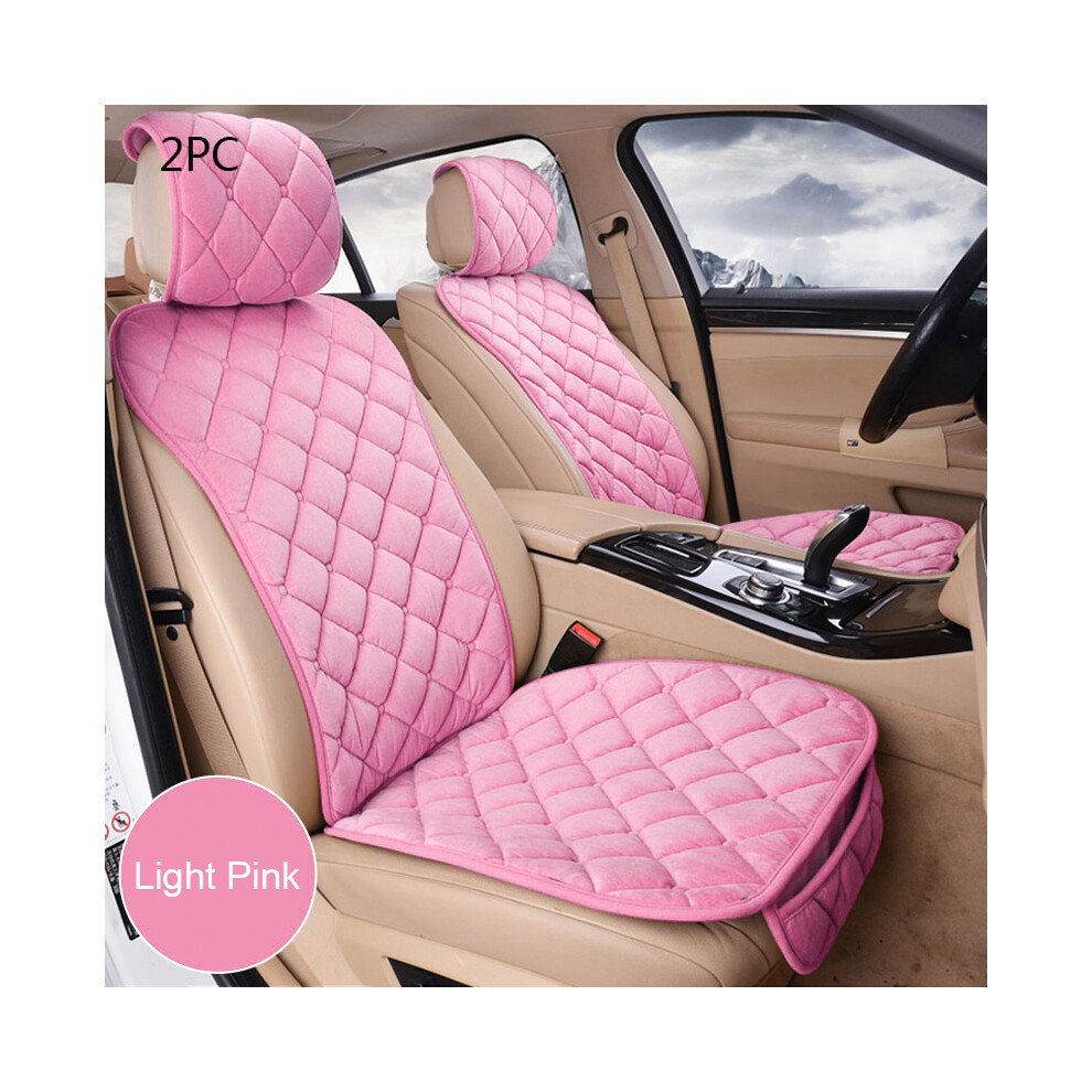 (Front Light Pink 2pc) Plush Car Seat Cover Set Universal Pink Seat Cushion Auto Seat Protector