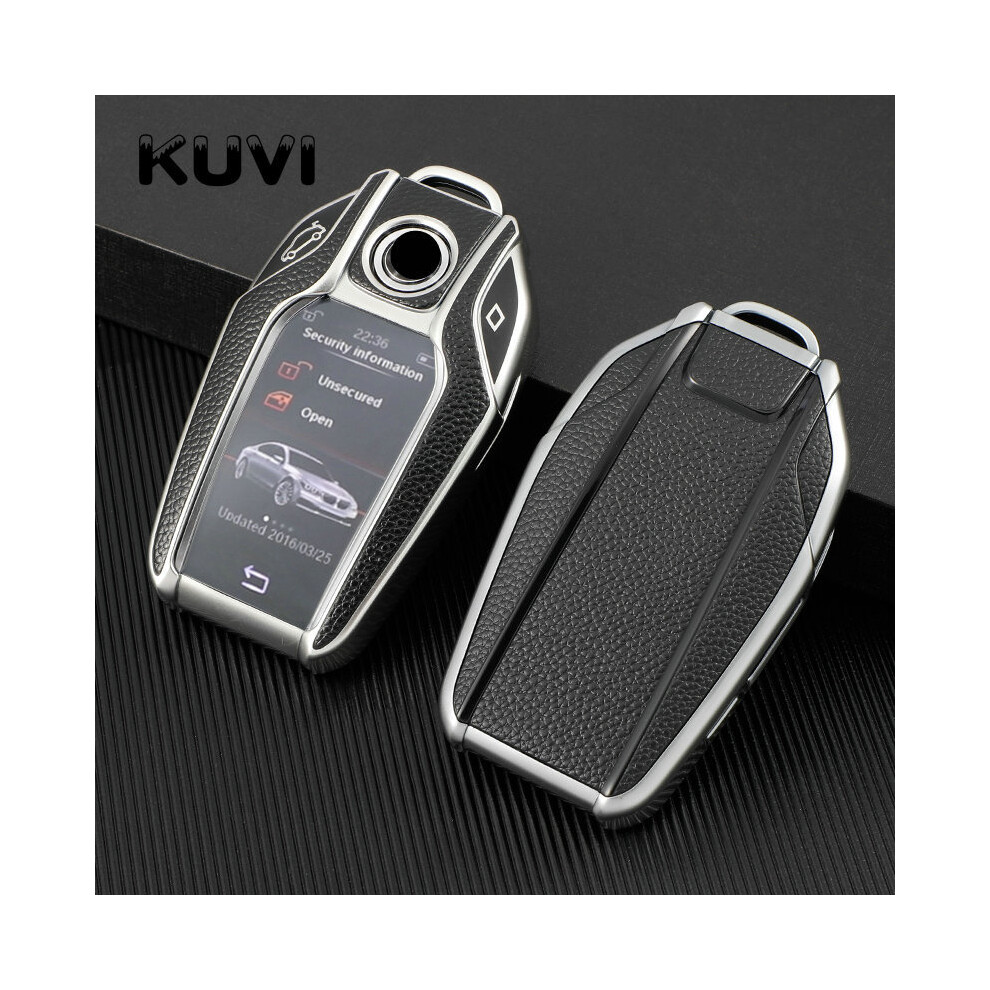 (silver) Leather+TPU Car Key Case Cover Key Bag For BMW 5 7 series G11 G12 G30