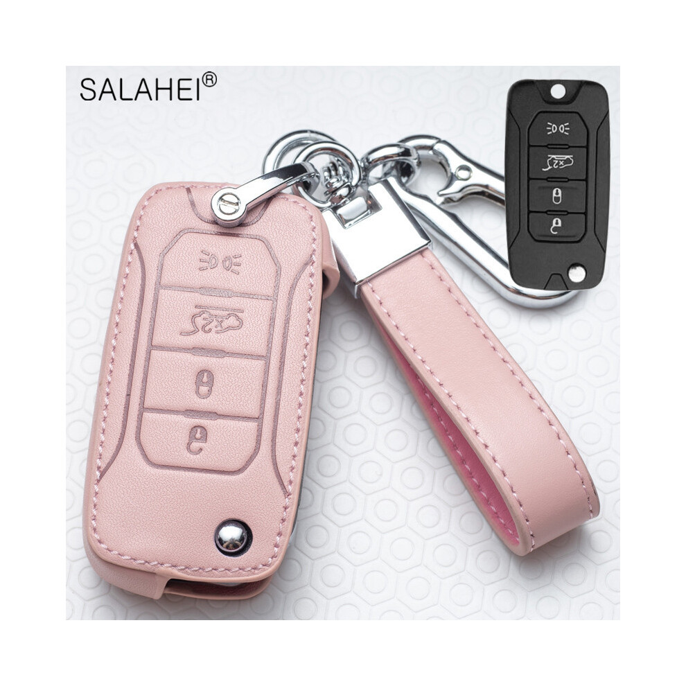 (E-Pink) Leather Car Key Remote Cover Full Case For Jeep Renegade 2016 Flip Folding