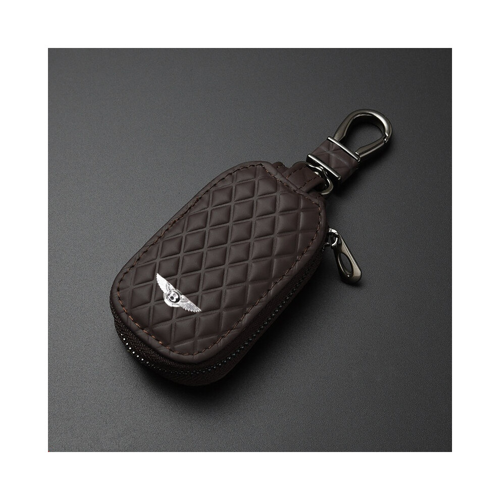 (coffee) Leather Car Key Wallet Car Key Case For Bentley Auto