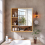Wall Mounted Bamboo Bathroom Mirror Cabinet Cupboard Storage Shelves 2