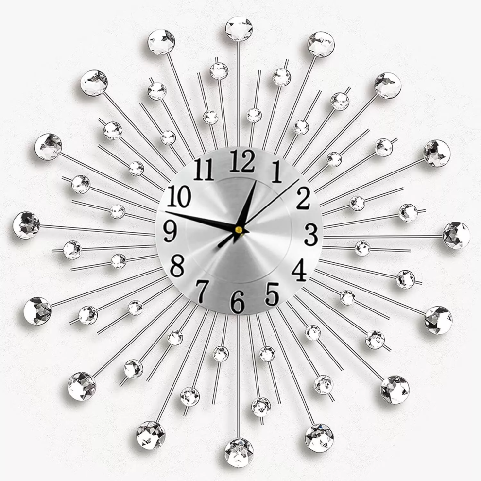 50cm Silver Living Room Diamond Beaded Crystals Jeweled Wall Clock