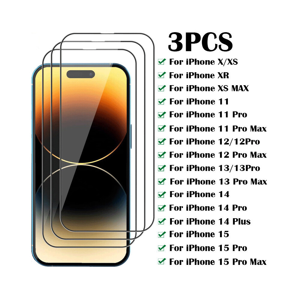 (For iPhone 12) 3Pcs Protective glass For iPhone 14 13 12 11 Pro Max X XS XR 13 Mini screen protector For iphone 15 Pro Max 14 Plus glass Film  Screen