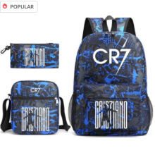 (2) 3pcs Football CR7 Backpack 3D Printe Teens Shoulder Bags
