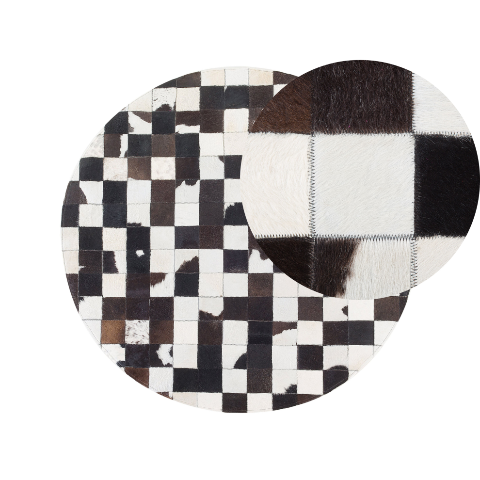 Round Cowhide Area Rug  140 cm Black and White BERGAMA