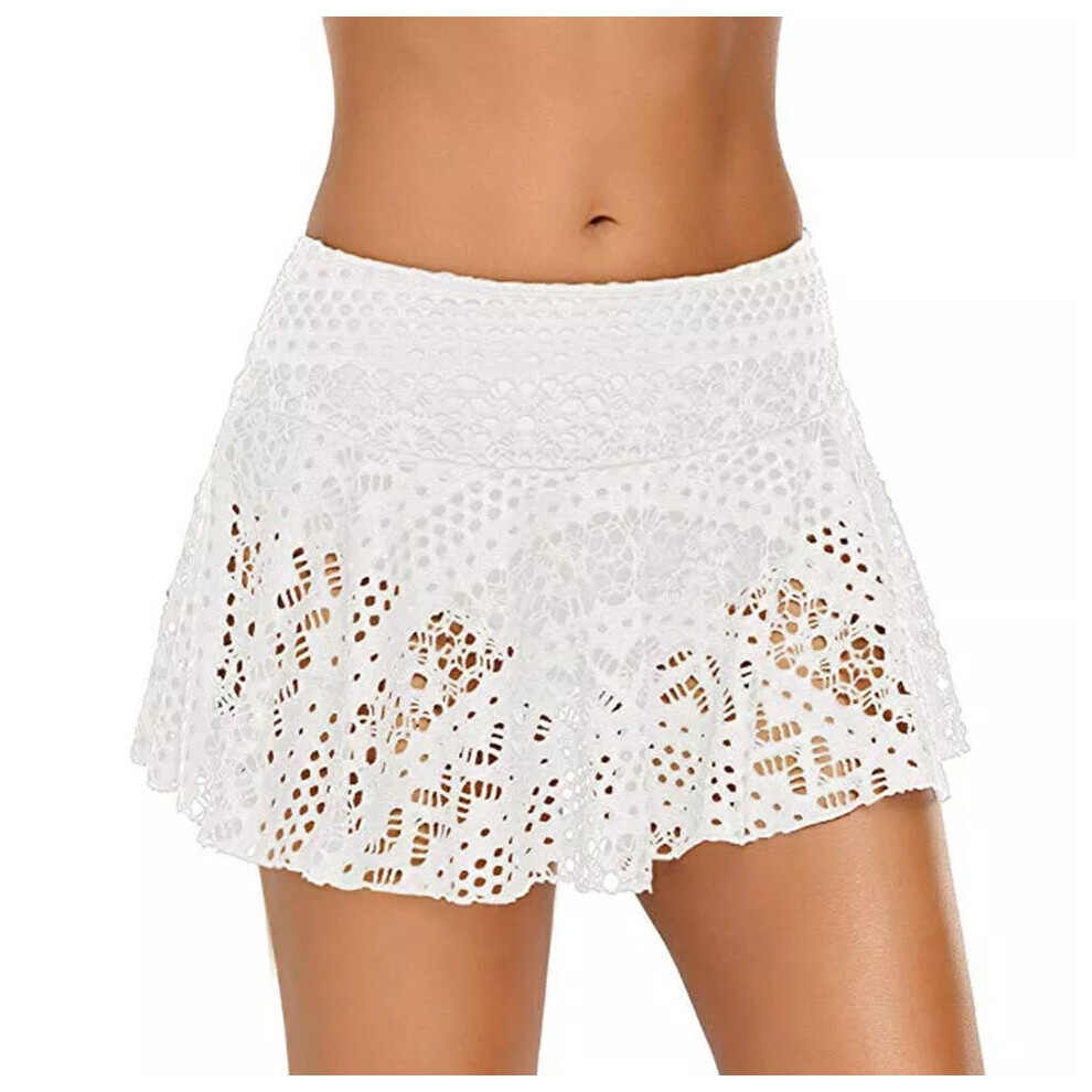 (White, 2XL) Women Swim Bikini Bottoms Summer Monokini Beach Lace Shorts Skirt S-2XL SwimWear