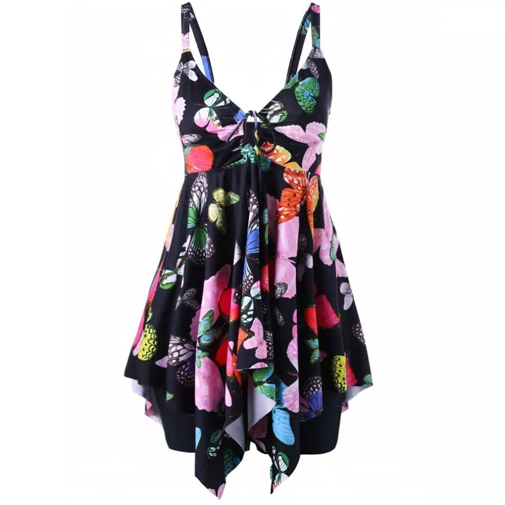 (#3 Black, 2XL = 22) Plus Size Women Padded Tankini Set Swimming Costume Beachwear Bathing Swimsuit