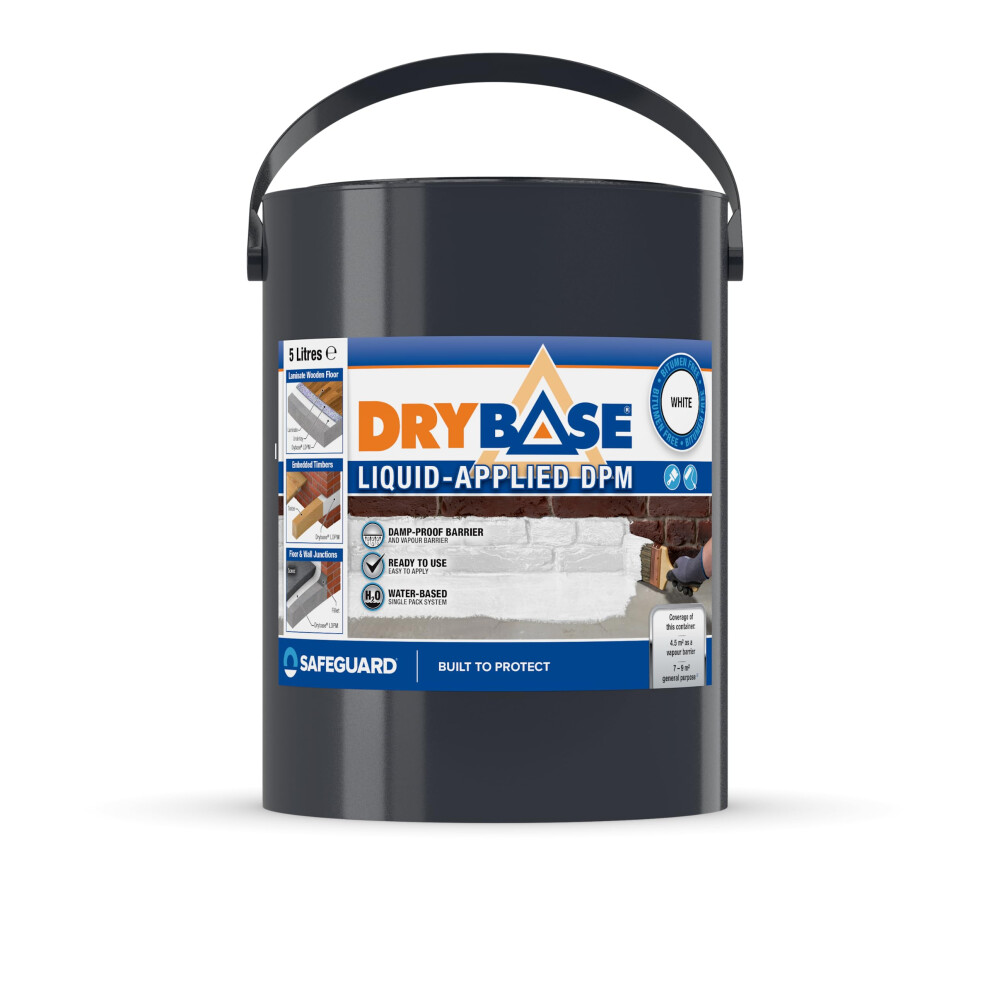 (5L, White) Drybase Liquid Damp Proof Membrane (DPM) - Damp Proof Paint for Interior Walls and Floors. Waterproof Paint.