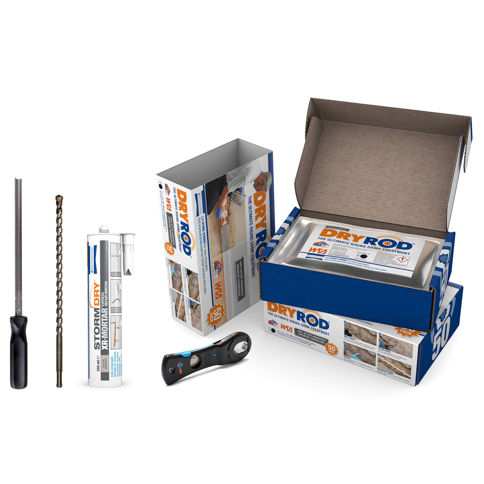 (12m (9" wall)) Dryrod Damp Proofing Rods DPC Kit - BBA Approved Rising Damp Treatment