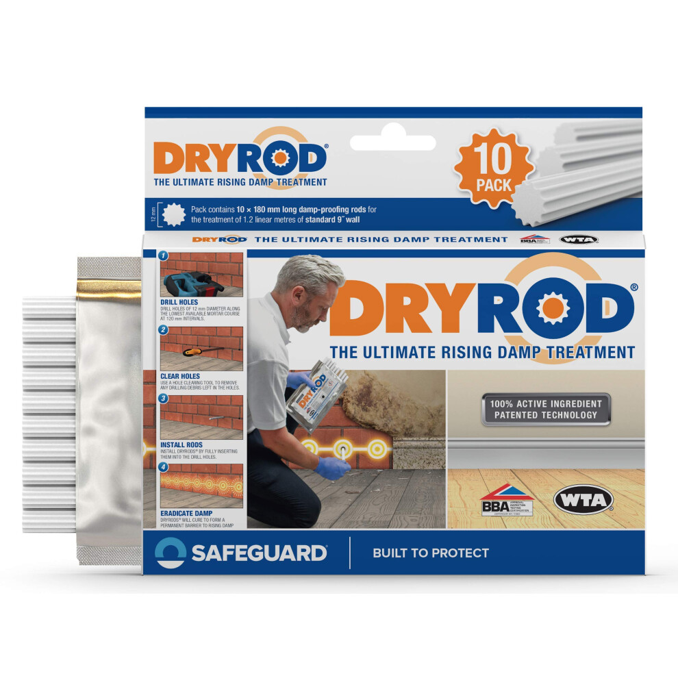 (10 pack) Dryrod Damp Proofing Rods - BBA-Approved Rising Damp Wall Treatment, Stronger than DPC injection creams