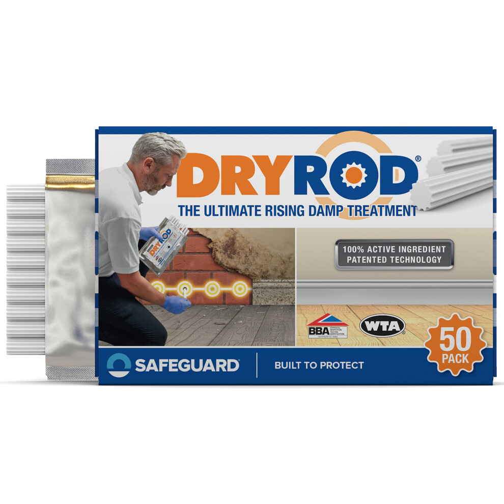 (50 pack) Dryrod Damp Proofing Rods - BBA-Approved Rising Damp Treatment, Stronger than DPC injection creams. Coverage 6m