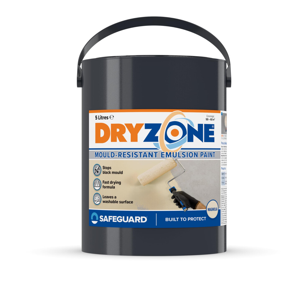(5L, Magnolia) Dryzone Anti Mould Paint - 5 Years Protection Against Mould Growth for Walls and Ceiling. 50m² - 60m² Coverage