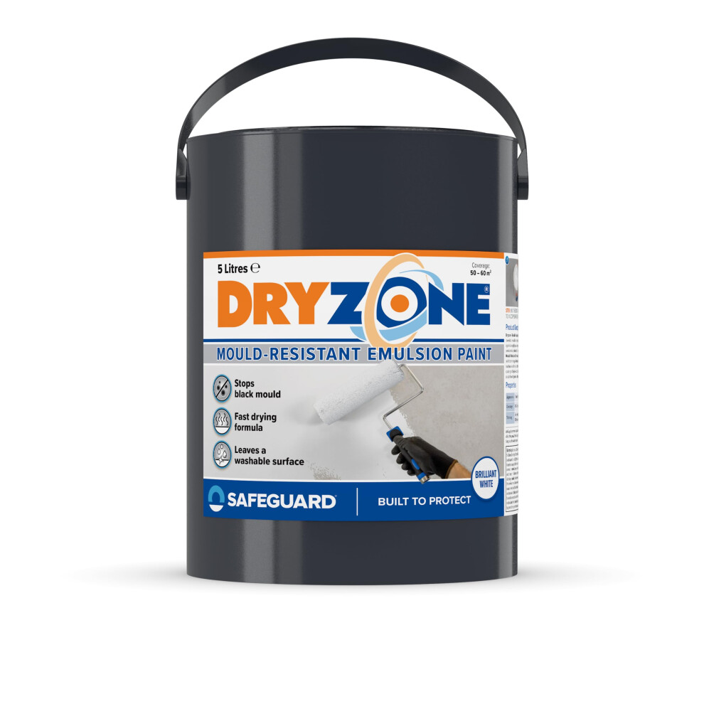 (5L, White) Dryzone Anti Mould Paint - 5 Years Protection Against Mould Growth on Walls and Ceiling. 50mÂ² - 60mÂ² Coverage