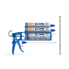 (Pack of 3) Dryzone Damp Proofing Cream DPC Kit (incl. Cox Mastic Gun & Drill Bit) High-Strength, BBA & WTA Approved Rising Damp Treatment