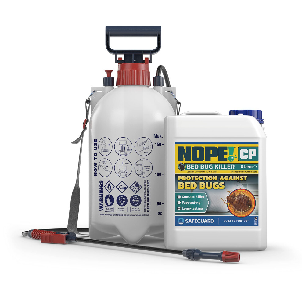 (5L & Sprayer) NOPE CP Bed Bug Killer Treatment - HSE Approved, Odourless & Non-Staining for Mattress, Bed frames, Carpets, Furniture.