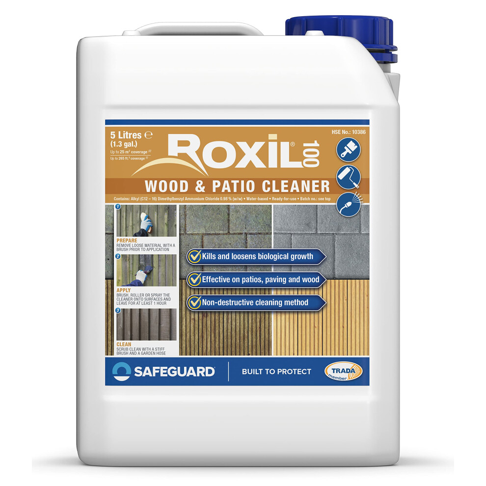 Roxil (5L) 100 Green Mould, Algae & Lichen Killer - 5L - Patio, Decking, Fence, Paving Cleaner