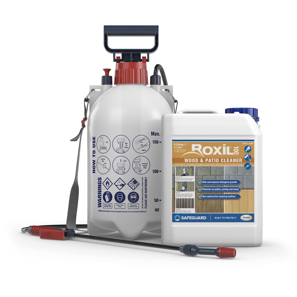 (5L & Sprayer) Roxil 100 Green Mould, Algae & Lichen Killer - 5L - Patio, Decking, Fence, Paving Cleaner