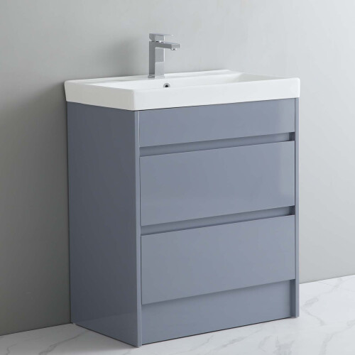 750mm Bathroom Vanity Unit Basin Sink Floor standing Unit 2 Drawers Grey 2