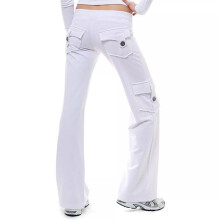(White, M) Womens Ladies Combat Cargo Trousers Sports Wide Leg Baggy Loose Pants Plus Size