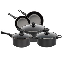 Black 8 Pcs Cookware Set Cooking Pot Frying Pan Saucepan With Lids