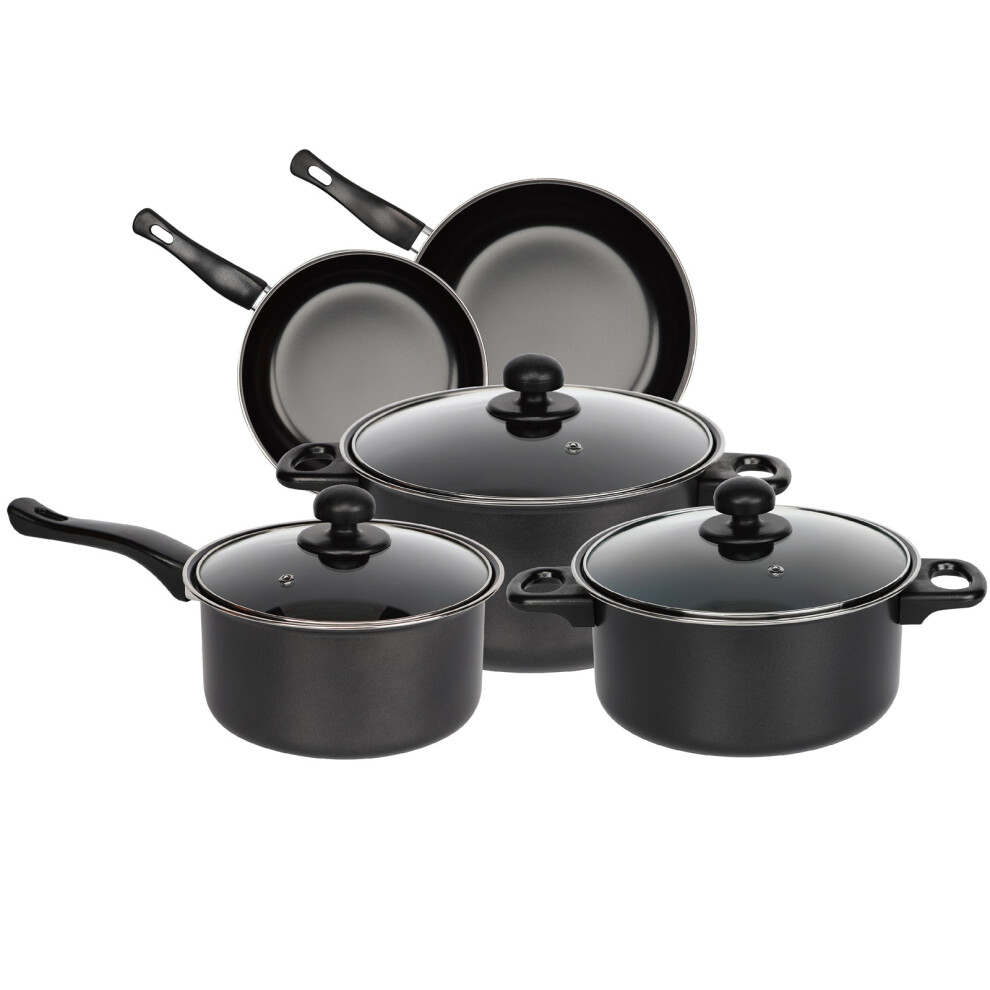 Black 8 Pcs Cookware Set Cooking Pot Frying Pan Saucepan With Lids