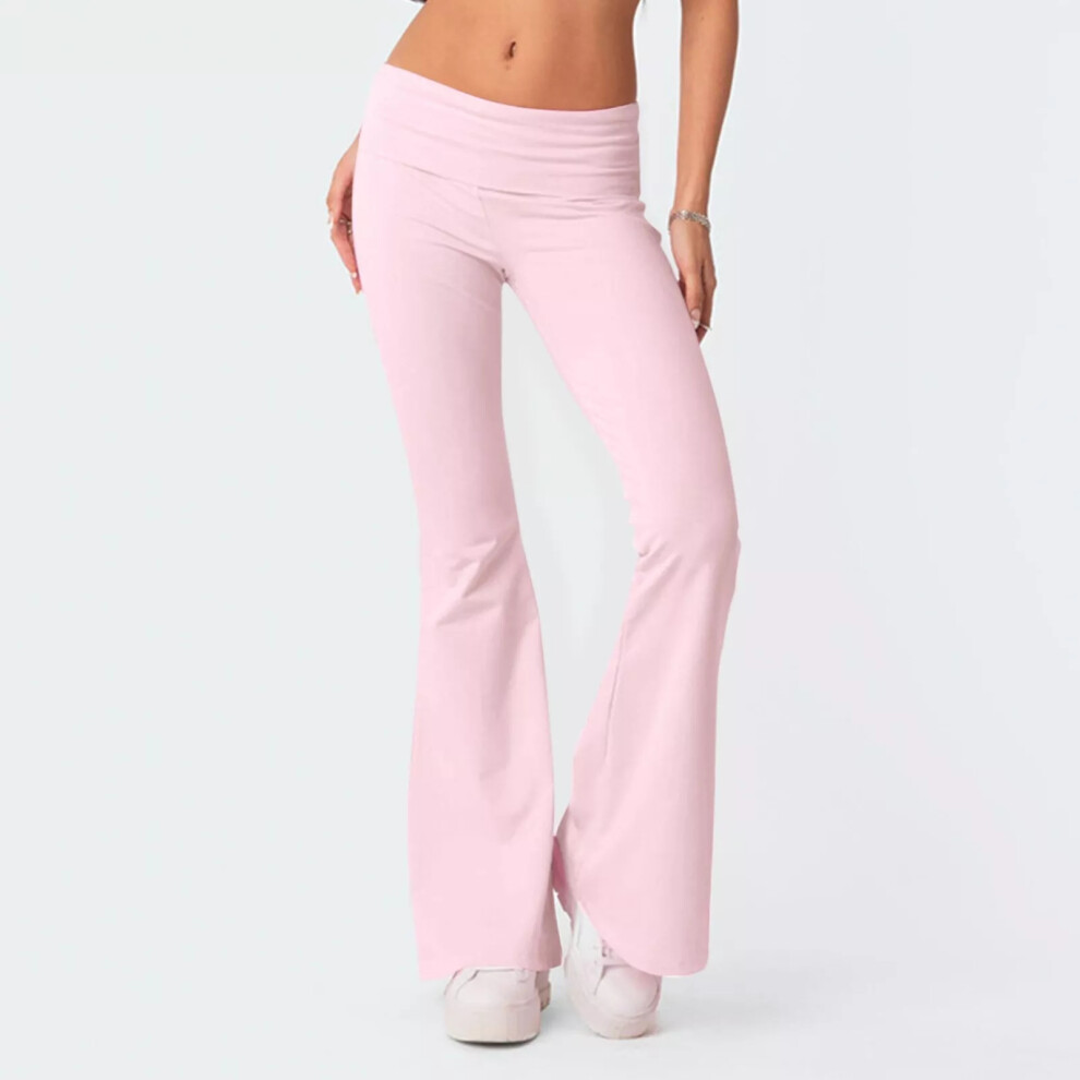 (Light pink, M) Women Casual Flare Bootcut Yoga Pants Straight Wide Leg Low Waist Trousers Gift