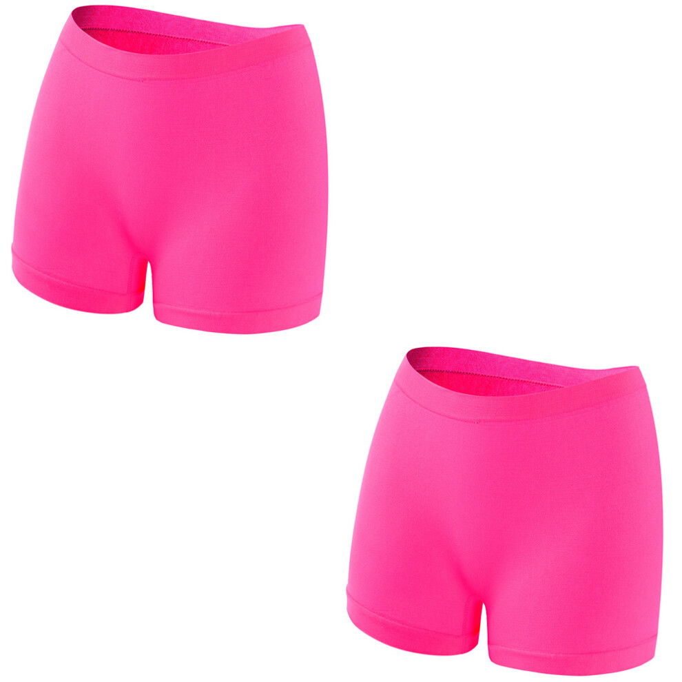 (Pack of 2 Rose Red, 4XL) Womens Ladies Plain Underwear Mid Waist Seamless Stretch Boxer Shorts Pants Lot