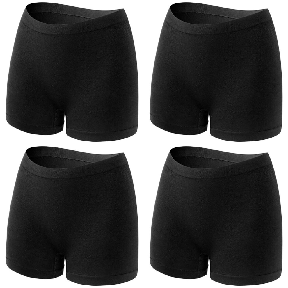 (Pack of 4 Black, 4XL) Womens Ladies Plain Underwear Mid Waist Seamless Stretch Boxer Shorts Pants Lot