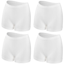 (Pack of 4 White, XL) Womens Ladies Plain Underwear Mid Waist Seamless Stretch Boxer Shorts Pants Lot