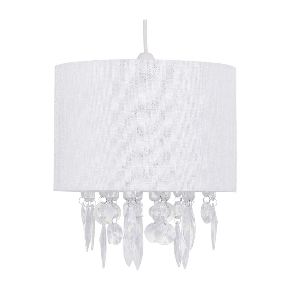 Fiji - White Linen with Silver Fleck Detail Jewelled Pendant Shade