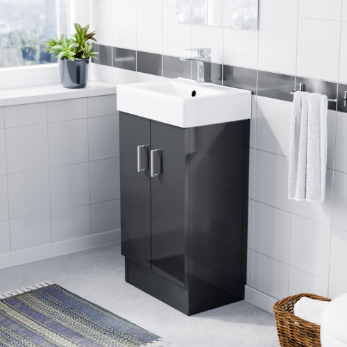 NES Home Nes Home 450mm Anthracite 2 Doors Basin Vanity Unit Bathroom Cabinet 2
