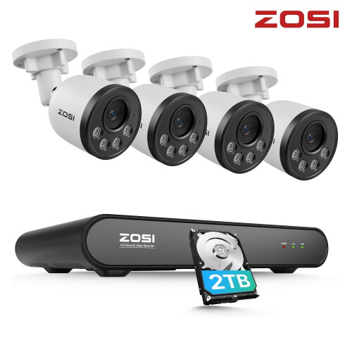ZOSI 4MP POE CCTV System 5MP 8CH NVR Audio in Security Camera +2TB HDD